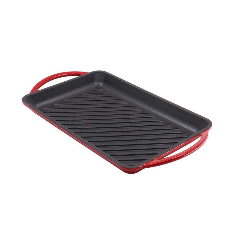 YFKSY33002 Enameled Cast Iron Rectangle Griddle Plate Double Handle Barbecue Grill